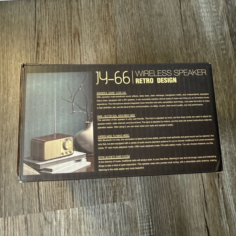 JY-66 Vintage Wireless Bluetooth Music Speaker Wood Grain Retro - Brown NEW - Picture 2 of 6